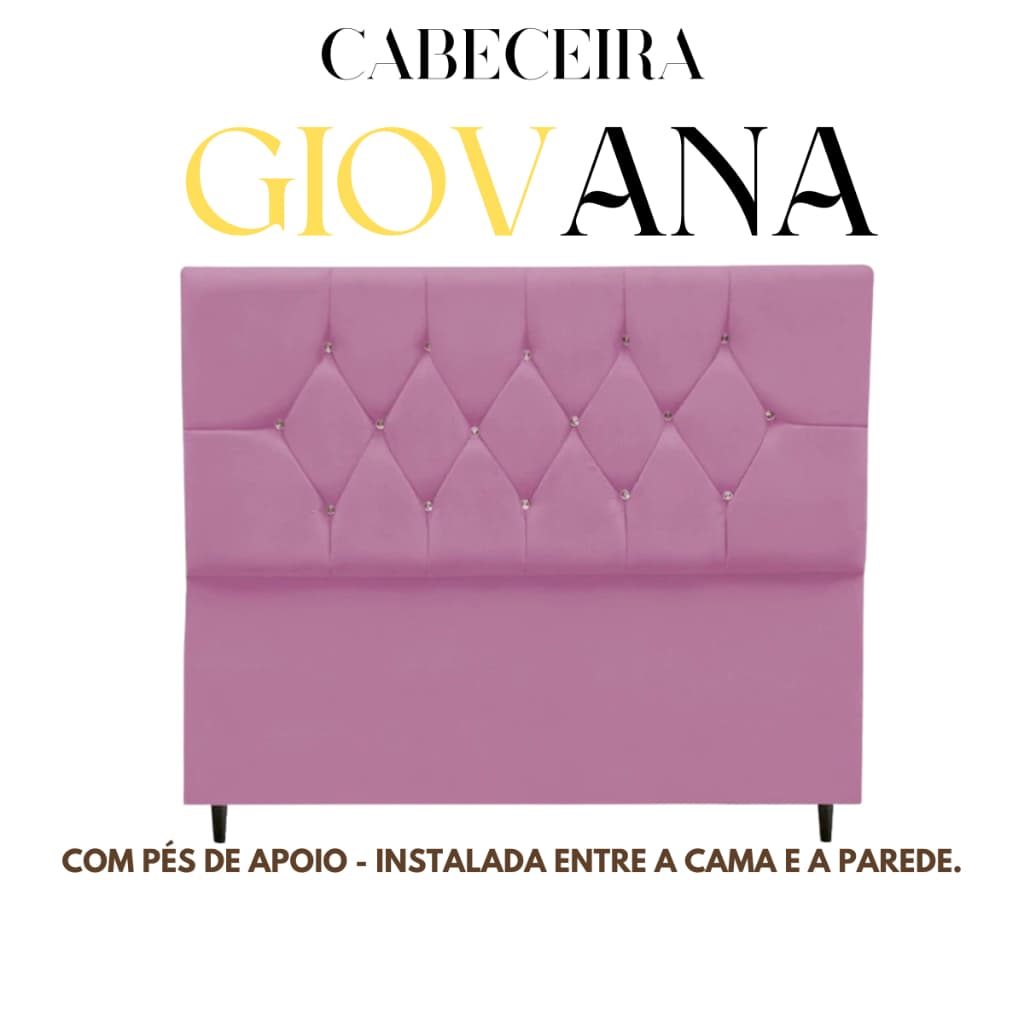Cabeceira Giovana Casal Queen king Solteiro Para Cama Box Com Pés Estofada Tecido em Suede Rosa