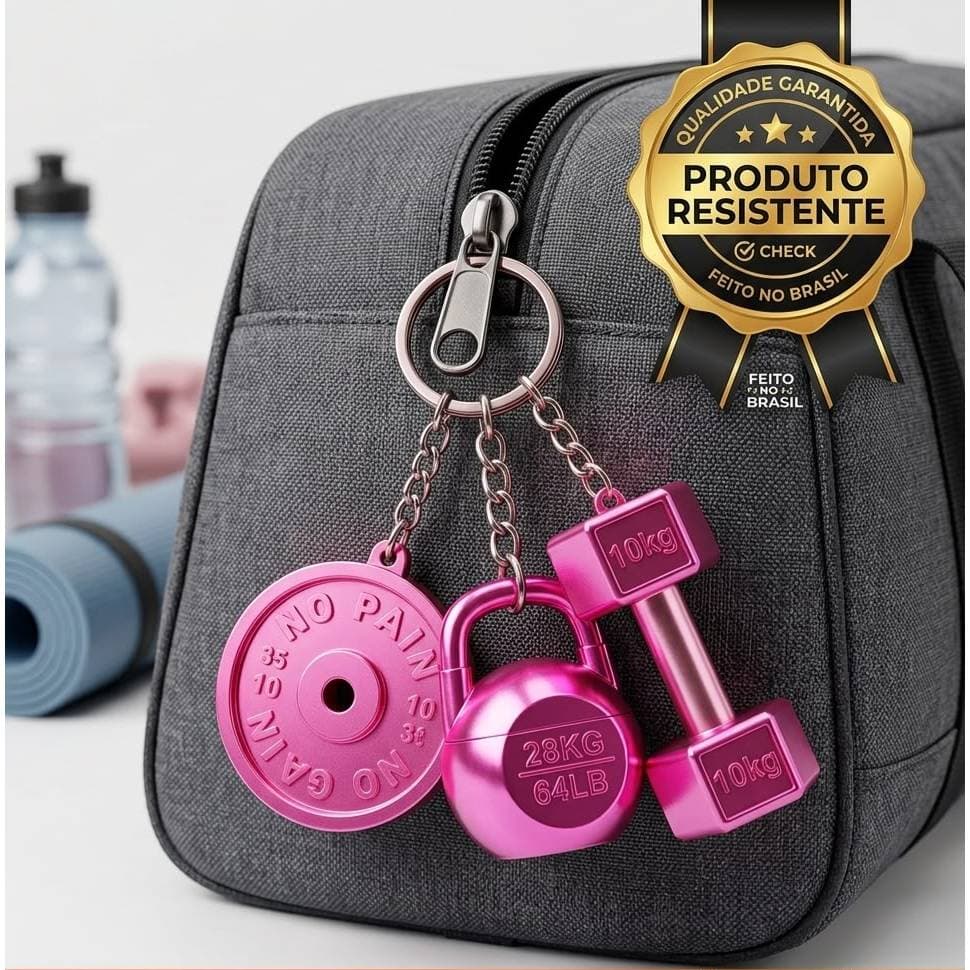 Chaveiro Fitness - 20 unidades (Atacado e Revenda) kit Mini Halteres, Anilhas e Kettlebells Academia