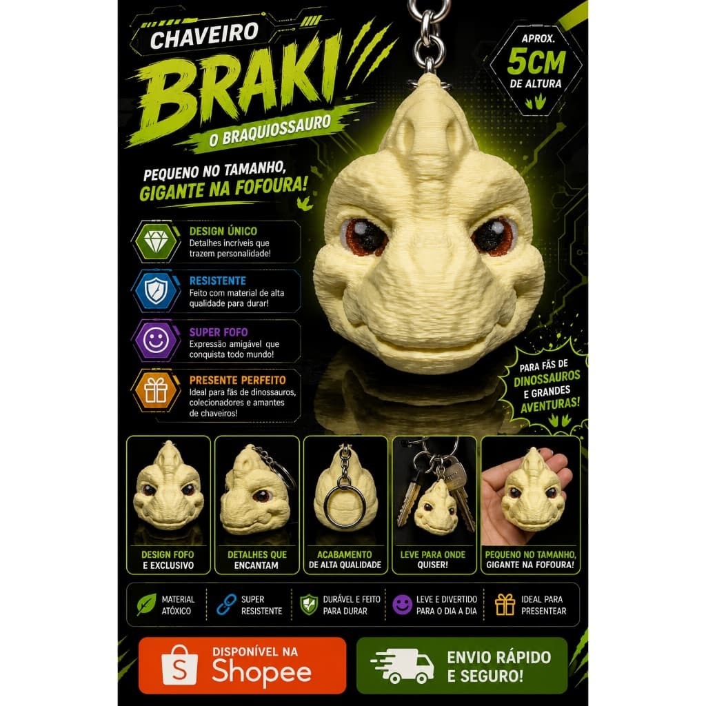 🦕 Chaveiro Braki | Braquiossauro | Impressão 3D em PLA | Fofo, Leve e Cheio de Personalidade