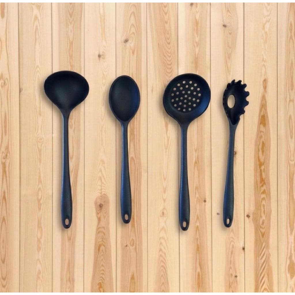 Kit 4 Utensilios Silicone Cozinha Premium Antiaderente Concha Colher Escumadeira Pegador de Massa Resistente ao Calor