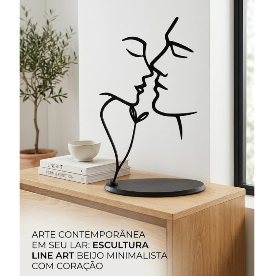 Escultura Decorativa De Mesa Casal Beijo Decoração Line Art Minimalista Arte Contemporânea Sala Quarto Escritório