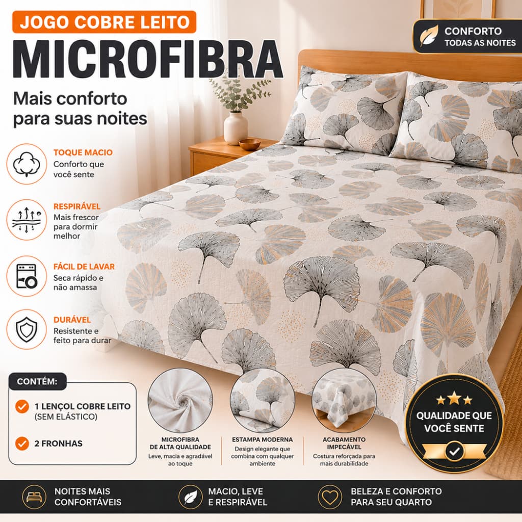 Jogo Kit 3 Peças Lençol Cobre Leito Solteiro Casal Queen 2 Porta Travesseiro Toque de Algodão Macio