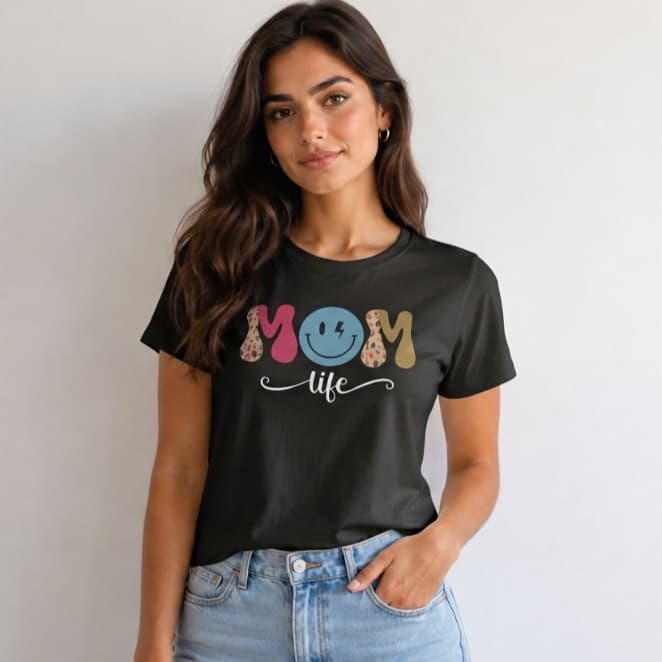 Blusa T-shirt Feminina 100% Algodão Peruano Premium T-Shirt Mom Life Estampada Confortável Casual Alta Qualidade