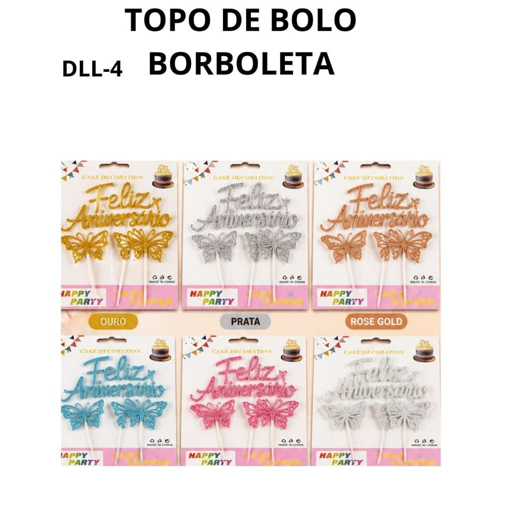 Topo de Bolo Feliz Aniversário Borboleta – Decoração de Festa BOLO