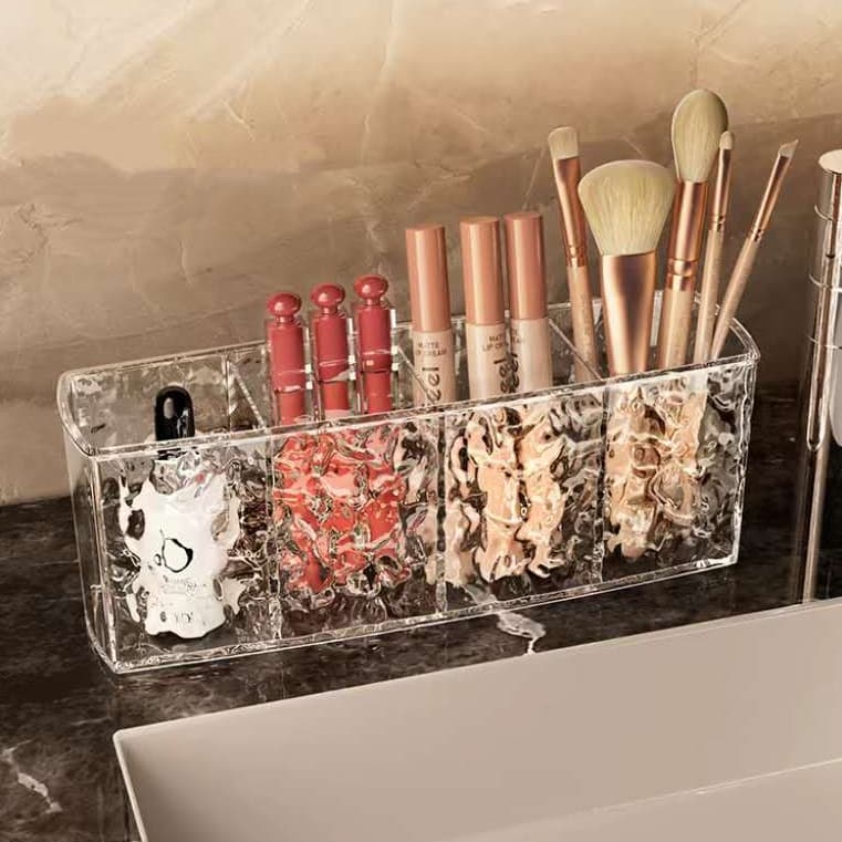 Organizador com 4 Divisórias  Porta Batom Pincel Acrílico para Maquiagem Cosméticos e Acessórios Caneta