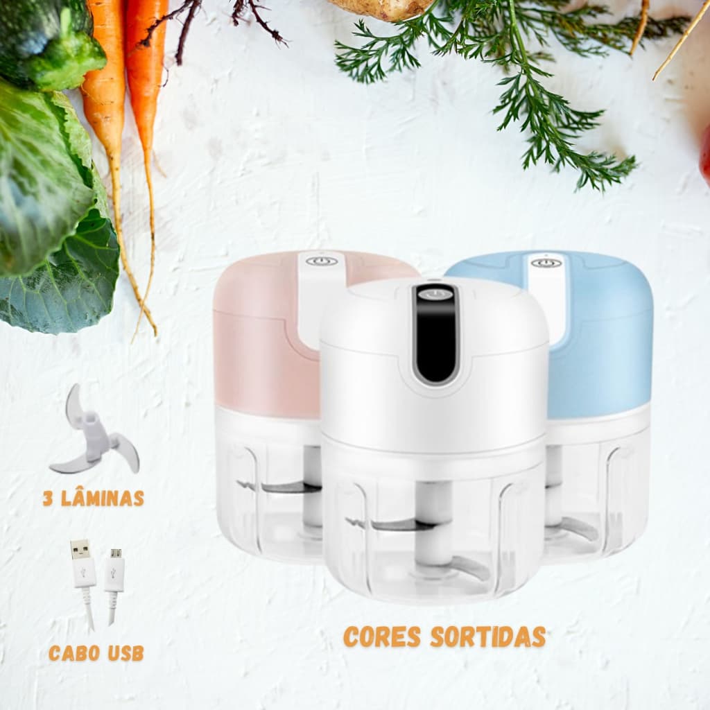 Mini Processador de Alimentos 250ml com Lâminas de Aço Inoxidável