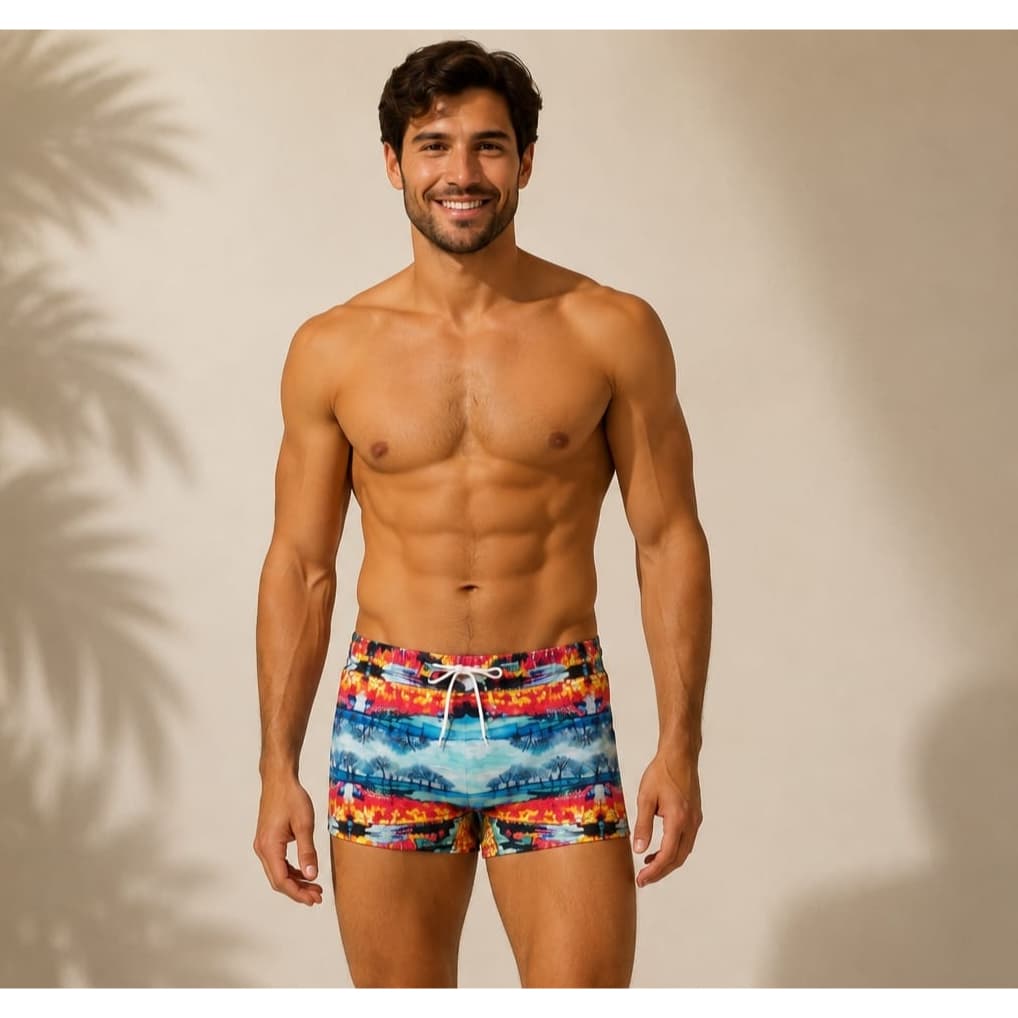 Sunga Boxer Masculino Estampada Estilo Short Praia Natação Forrado