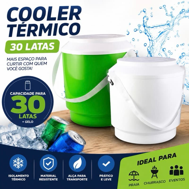 Cooler Térmico 21 Litros 30 Latas com Alça de 1 Metro Caixa Térmica para Praia Churrasco Pesca Camping e Viagem