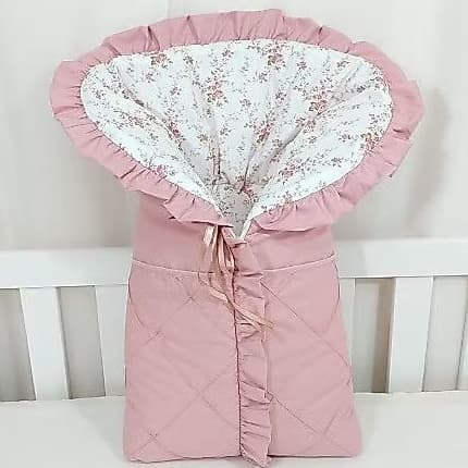 Porta Bebê Saco de Dormir Acolchoado Tecido Rose Nervurado Com Floral P/ Menina.
