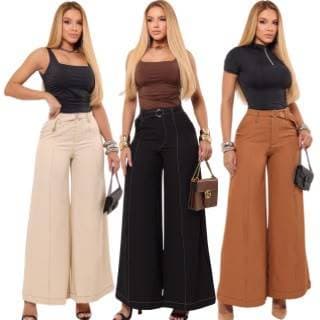 CALÇA PANTALONA FEMININA COM BOLSO COS ALTO ELEGANTE ZERO TRASNPARENCIA TENDENCIA