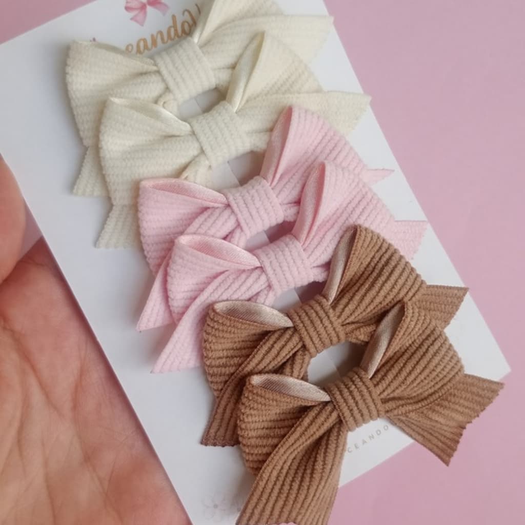 Par de Laço de Cabelo Infantil | Kit com 3 Pares Veludo na Presilha |Duplinha de Laço | LaceandoVou