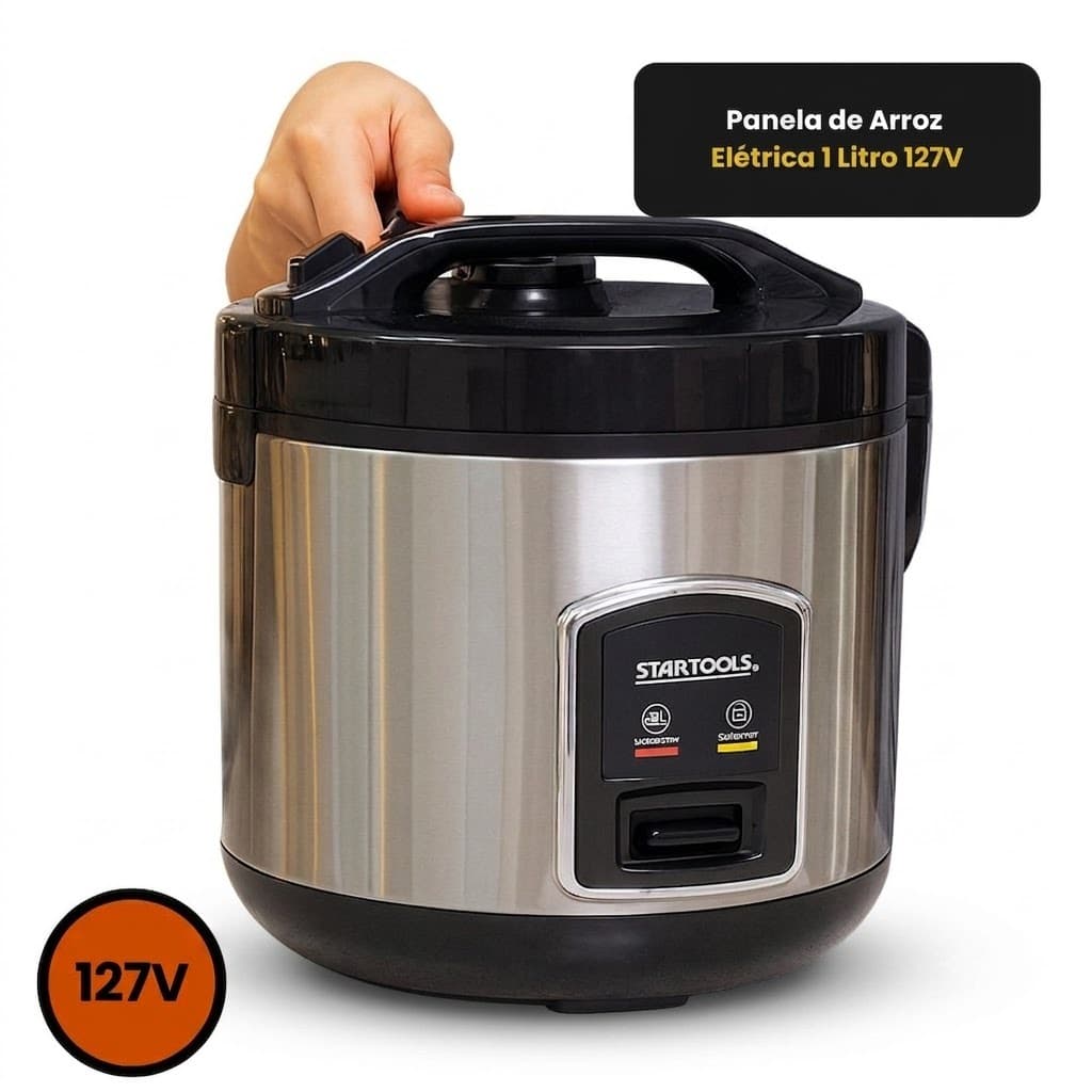 Panela Elétrica de Arroz 1 Litro Preta 127V Compacta Função Aquecer Cozinhar Vapor Antiaderente 400W