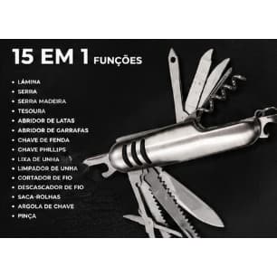 Canivete Suíço Multifuncional 15 Funções Bomvink BOM1517 Aço Inox Camping Pesca Sobrevivência EDC