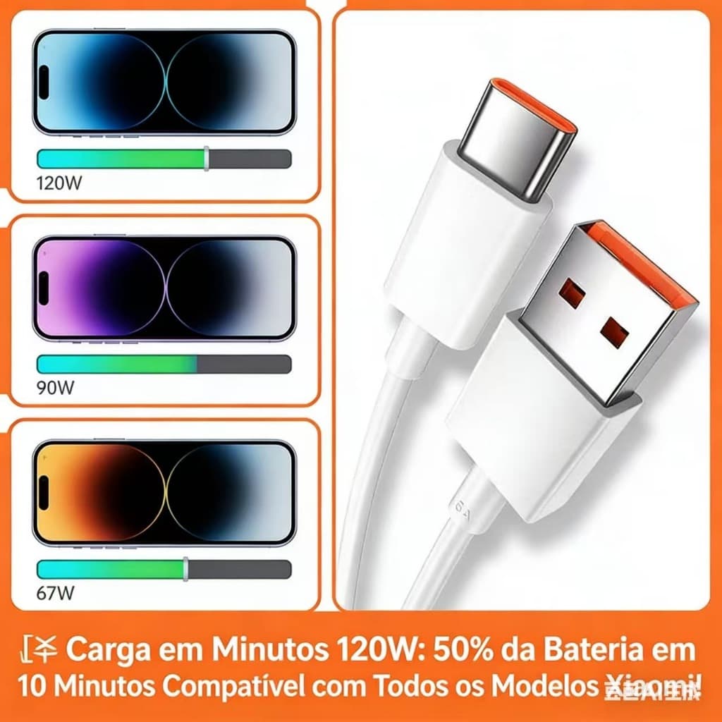 Cabo Turbo 6A para Xiaomi 1m USB Tipo-C ou Tipo-C x Tipo-C| Carregamento Rápido e Dados