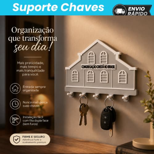 Porta Chaves Decorativo CCB | Fachada Congregação Cristã no Brasil | Design Exclusivo para Parede | Organizador Elegante