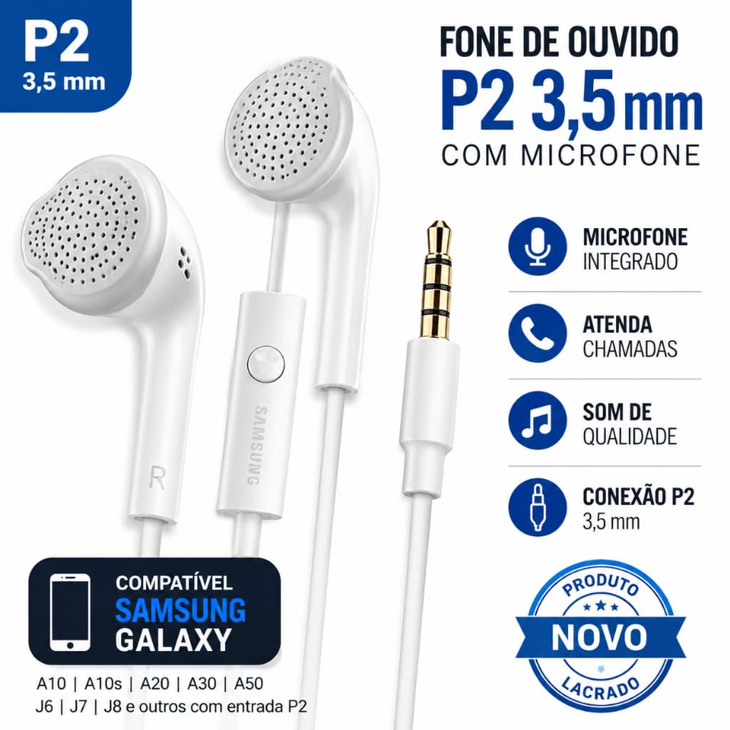 Fone De Ouvido P2 Compativel Prime J6 J7 J8 A10 A10S A20