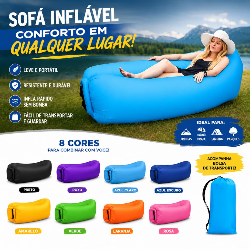 Sacos de Dormir Infláveis Multiuso Portátil Camping - Cama de Acampamento e Praia