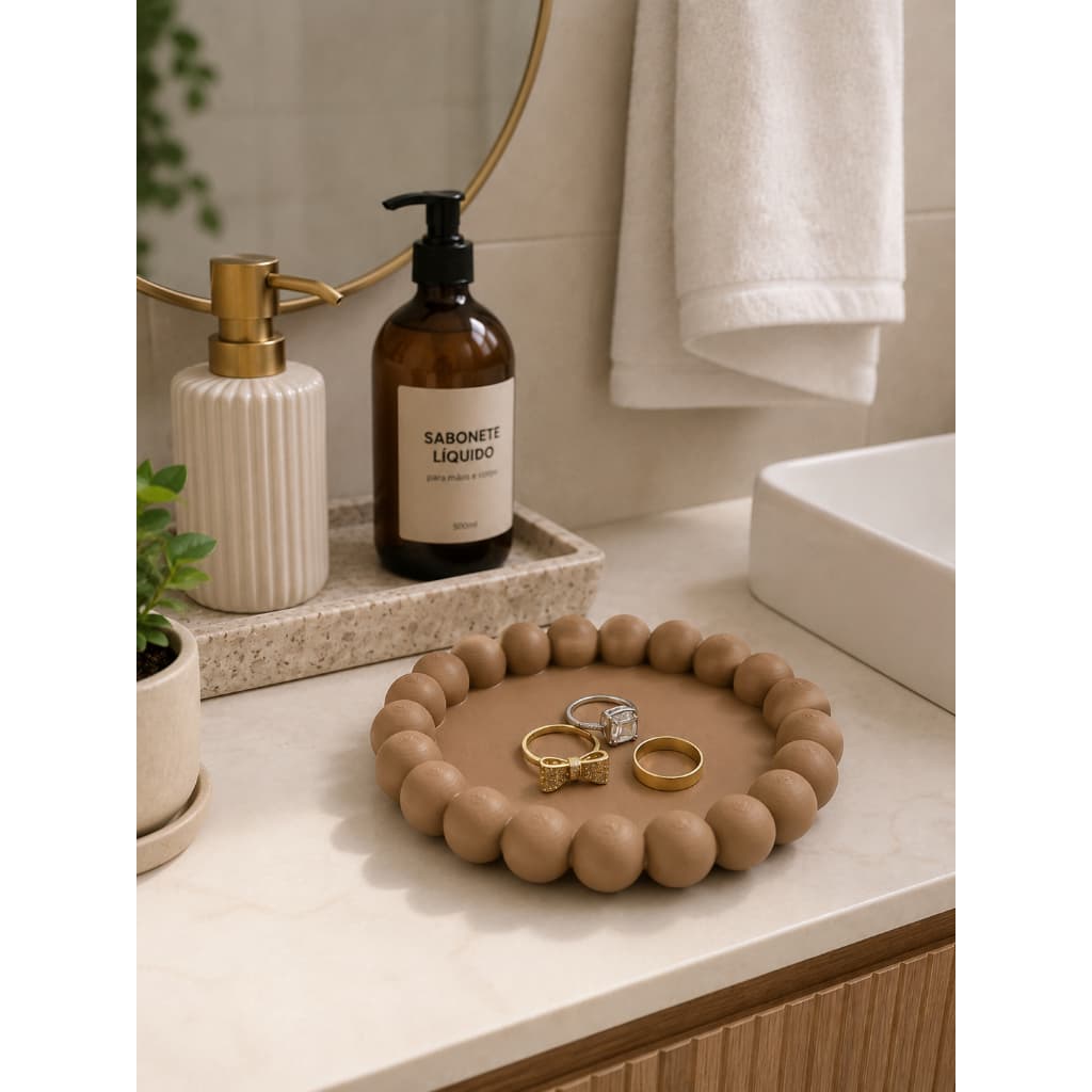 Bandeja Decorativa Bubble Redonda | Organizador para Banheiro, Lavabo, Perfumes e Joias