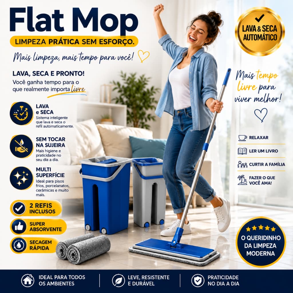 Rodo Flat Mop E Balde Lava E Seca Com 2 Refil SortidoRodo Flat Mop E Balde Lava E Seca Com 2 Refil Sortido