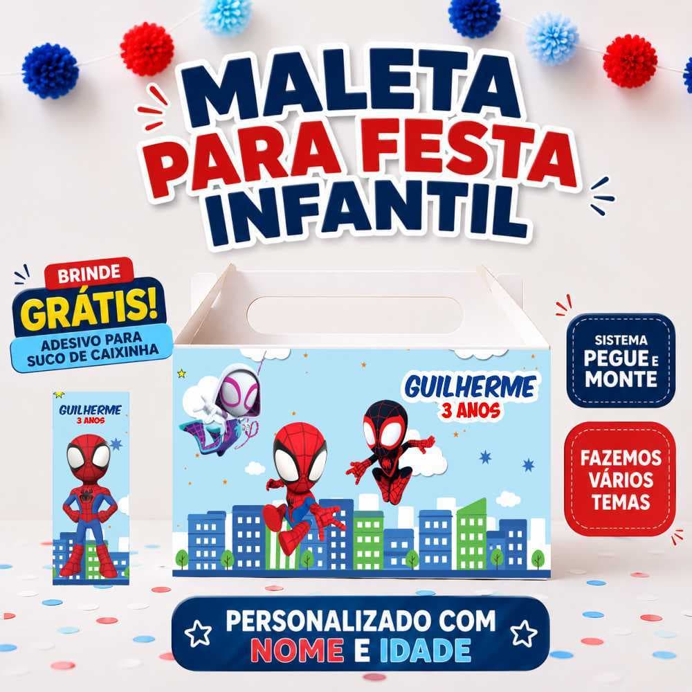 Caixa Maleta Personalizada lembrancinha pegue e monte Festa Infantil  - festa na Escola - kit lanche escolar