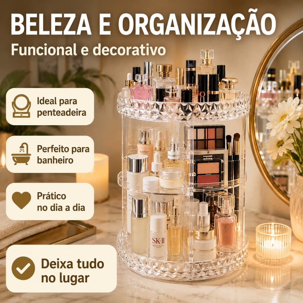 Organizador de Maquiagem Giratório Acrílico Ajustável, Porta Pincéis Batom Gloss Cosméticos Multifuncional Sem Marca Par
