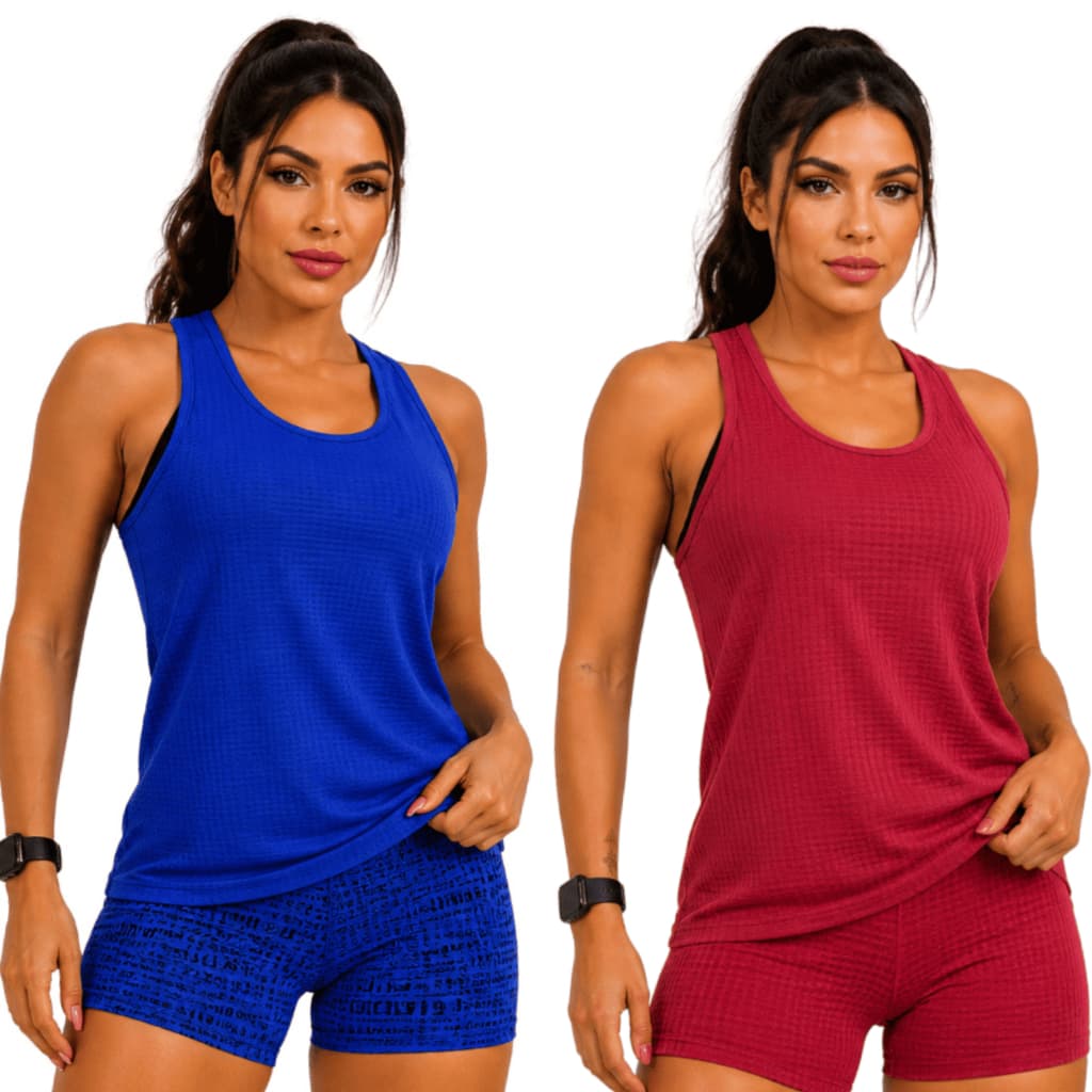 KIT 2 Regatas Fitness Feminina Treino Academia Casual Moda Esportiva Dry Fit Mulete Corrida Caminhada Confortável
