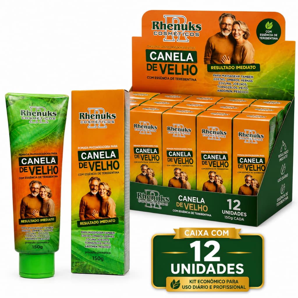 Kit 12 Pomada Massageadora Canela De Velho Rhenuks Bisnaga 150g Com Terebentina Atacado