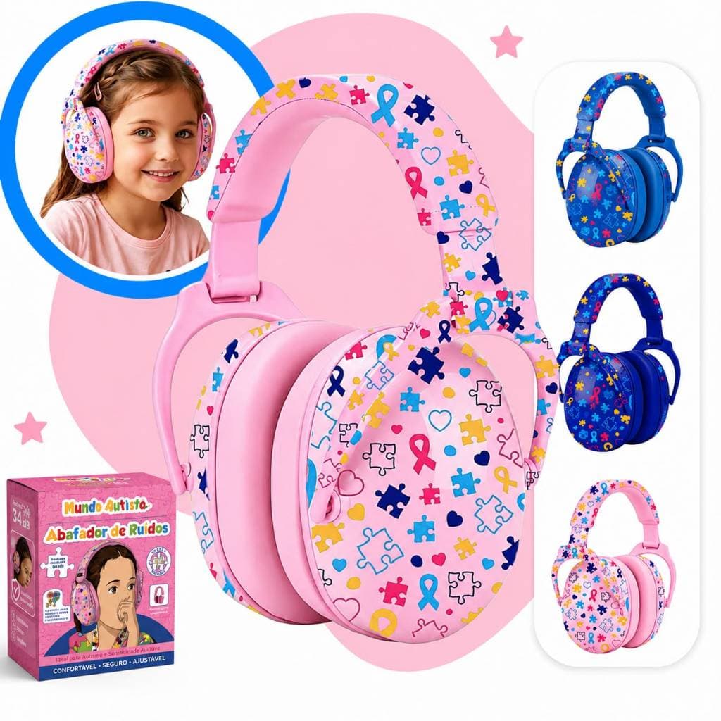 Abafador Autismo PINK TEA DB Infantil Fone Protetor de Som Ouvido Auricular Ruido Super Confortavel Tdah Tea Autista