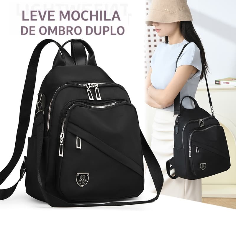 Mochila Feminina de Nylon Impermeável Multifuncional Bolsa de Ombro Leve Casual para Viagem e Uso Diário