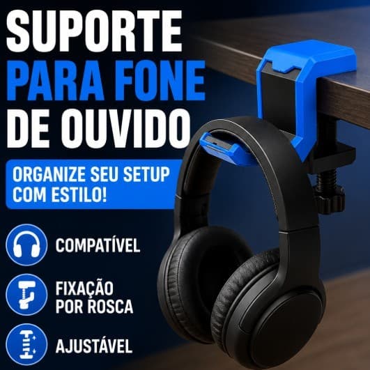 Suporte para Fone de Ouvido de Mesa Ajustável com Rosca | Organizador para Headset Gamer
