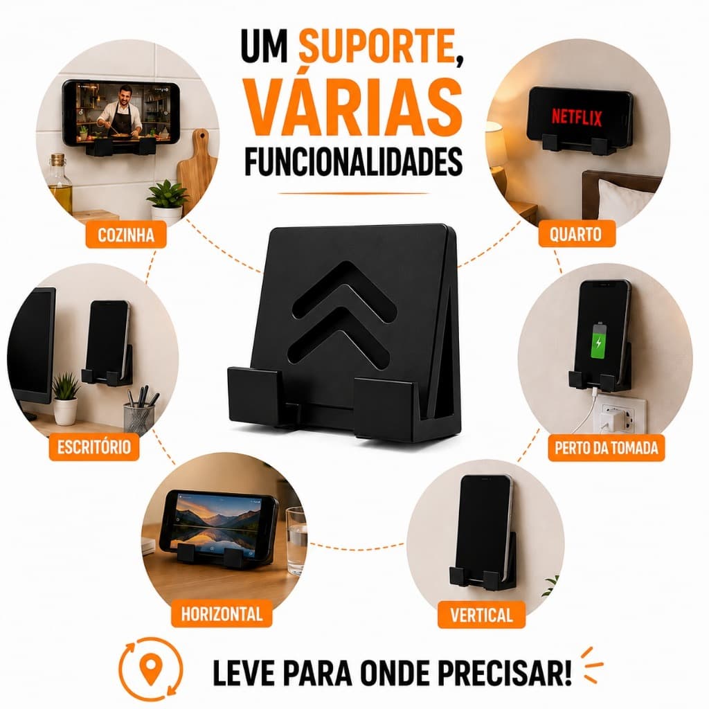 Suporte de Celular de Parede Mesa Removível com Base Modular Smarthphone