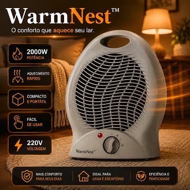 Aquecedor Elétrico 2000W 220V WarmNest™ Portátil Compacto Aquecimento Rápido para Quarto Sala Escritório