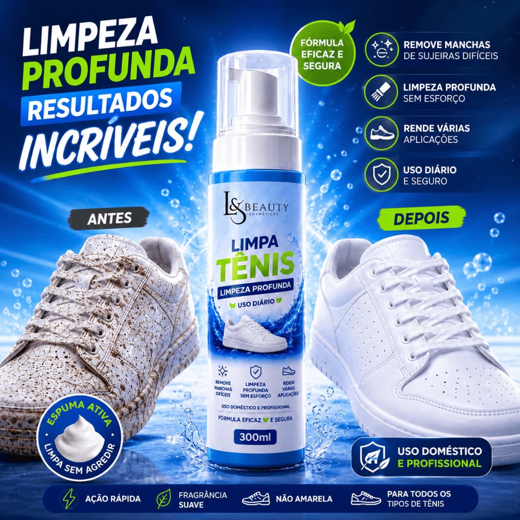 Limpa Tênis Premium L&Beauty 300ml Espuma Limpeza Profunda Tênis Branco e Colorido