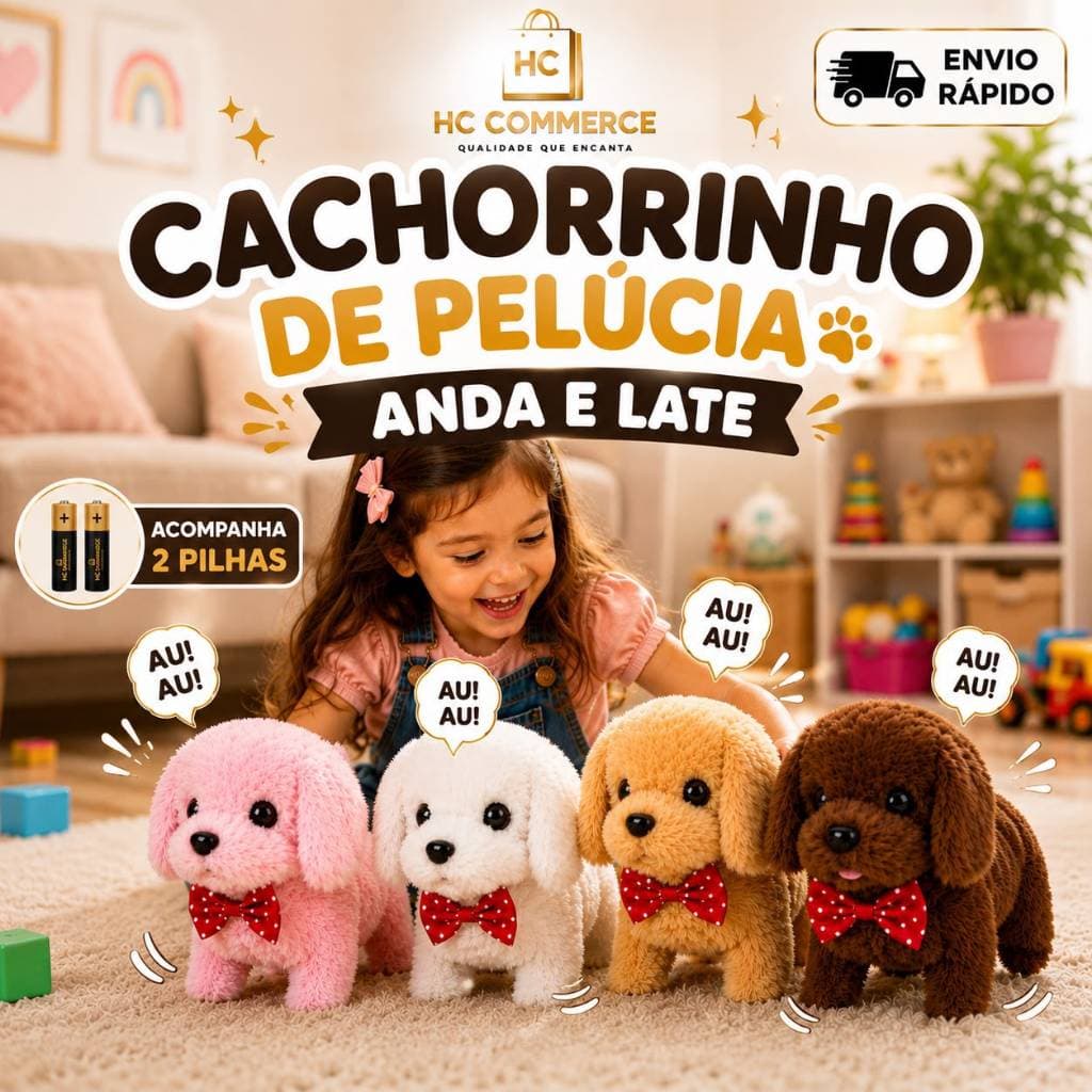 Cachorrinho de Pelúcia Anda e Late com Pilhas Presente para Crianças Diversão em Qualquer Lugar