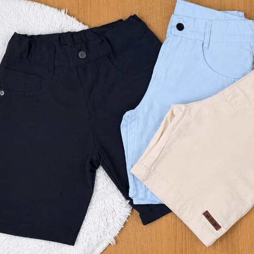Short Masculino Menino Infantil e juvenil Sarja com regulador despojado