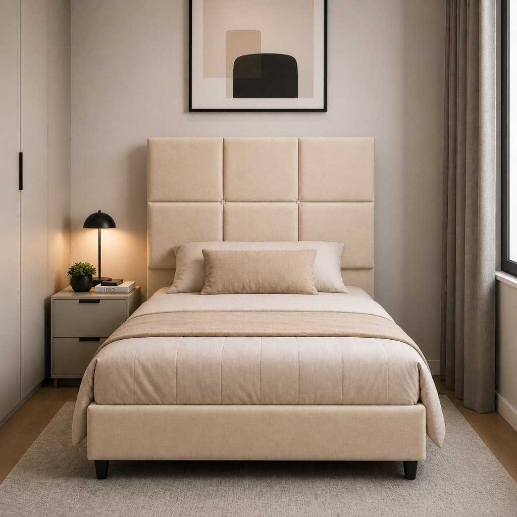 Cabeceira Cuba Solteiro Suede Bege - 90CM