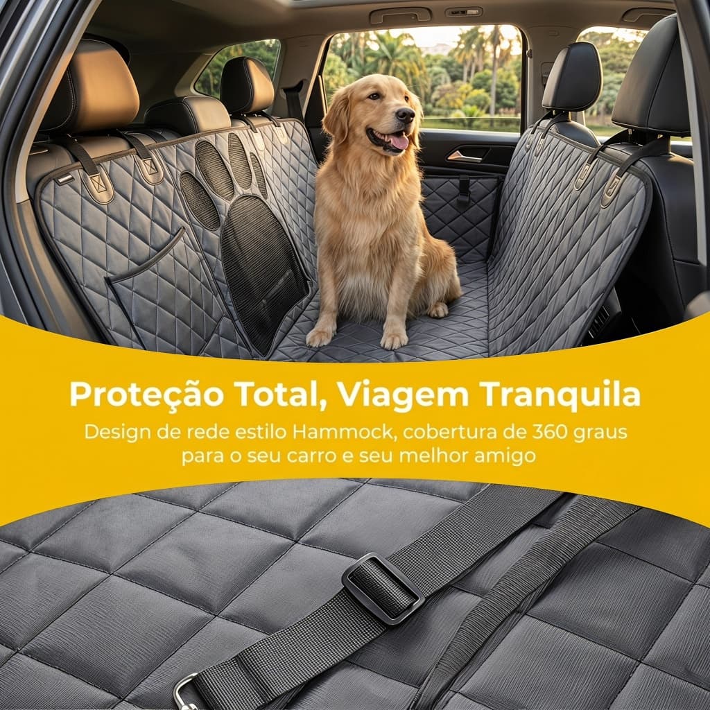 Capa de Banco p/ Carro c/ Rede | Impermeável | Antiderrapante | Cães Médio/Grande | Proteção Lateral | Janela Mesh