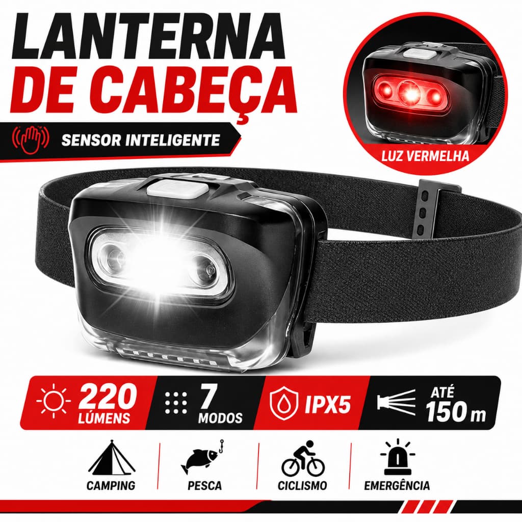 Lanterna Cabeça Premium Recarregavel Sensor Prova D'água Envio Rápido