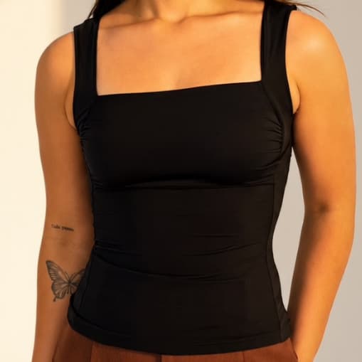 Blusa Regata Feminina Poliamida Decote Quadrado Básica Casual Moda Feminina