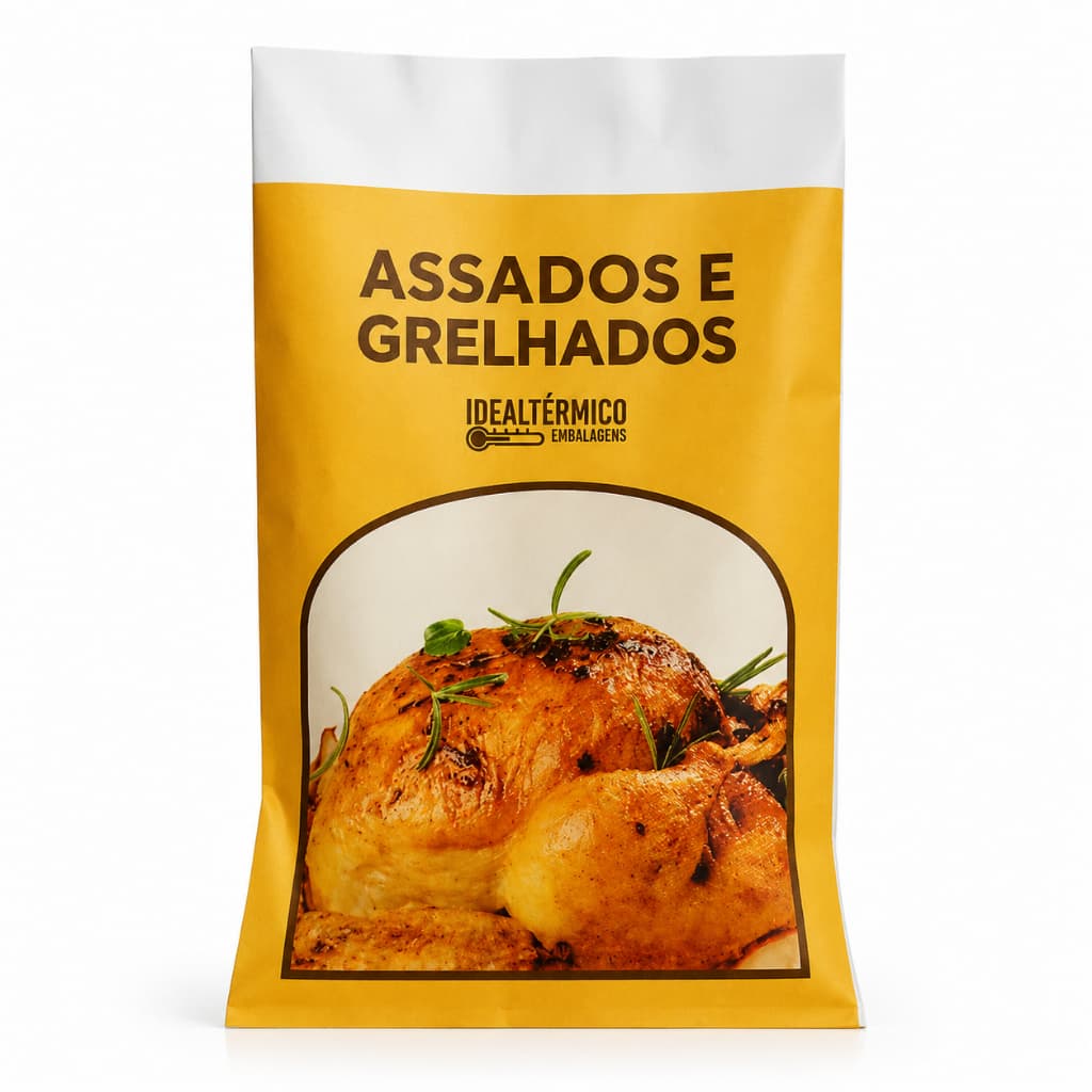 Saco Térmico Frango Assado 39x20cm Kits De Embalagem Delivery Barreira Contra Gordura Rotisseria Galeto Carne Assada