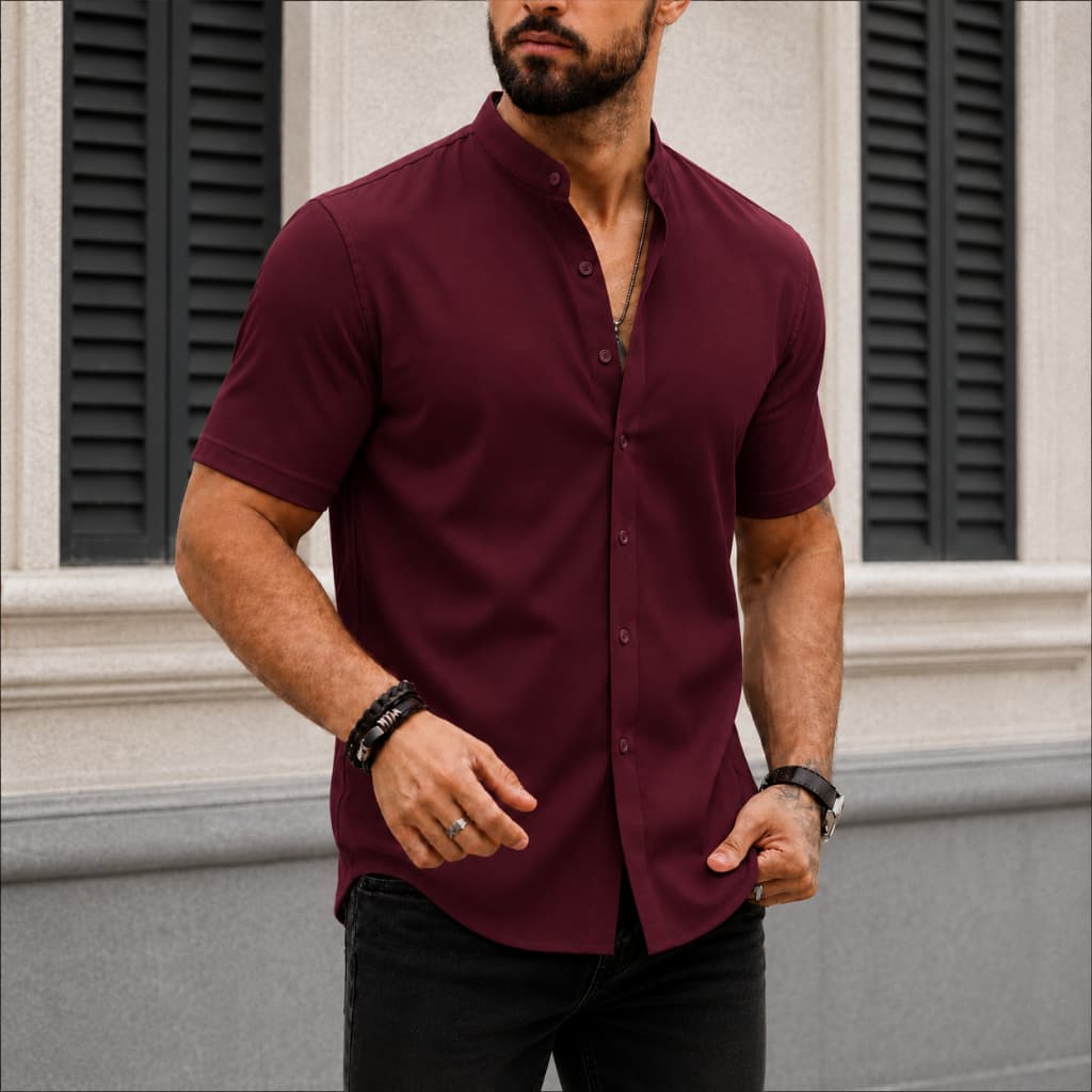 Camisa Slim Fit Marsala Com Elastano