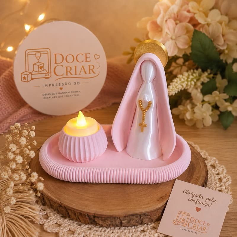 Nossa Senhora Decorativa com Porta-Vela LED | Imagem Religiosa em Impressão 3D | Presente Católico