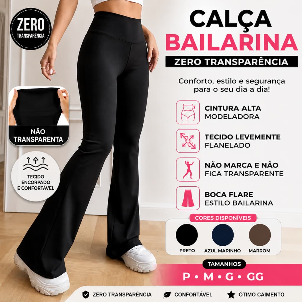 Calça Legging Bailarina Flare Cintura Alta