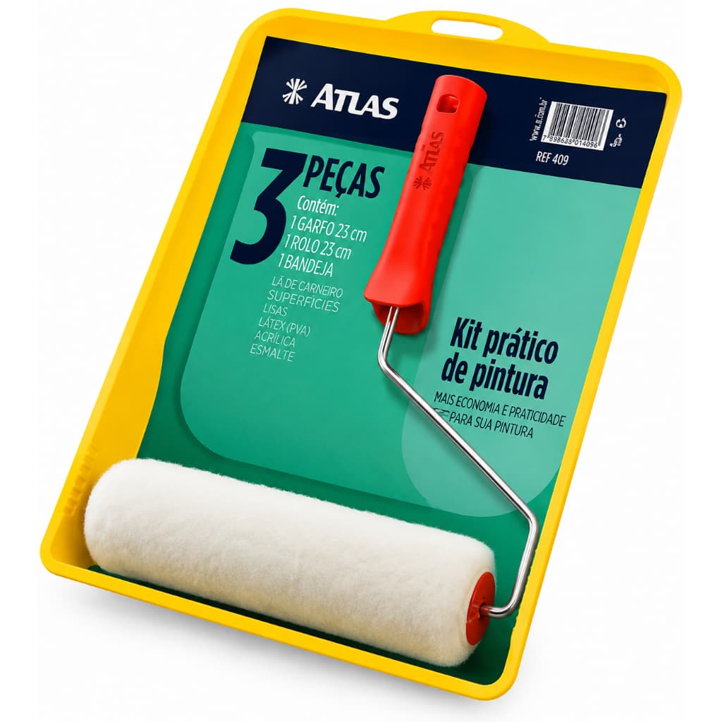 Kit pintura atlas 3 peças com bandeja rolo e suporte ref1001