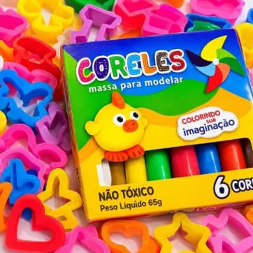 Kit Massinha De Modelar 6 Cores Macias + 3 Moldes Cortadores De Brinde Brinquedo Infantil Pedagógico