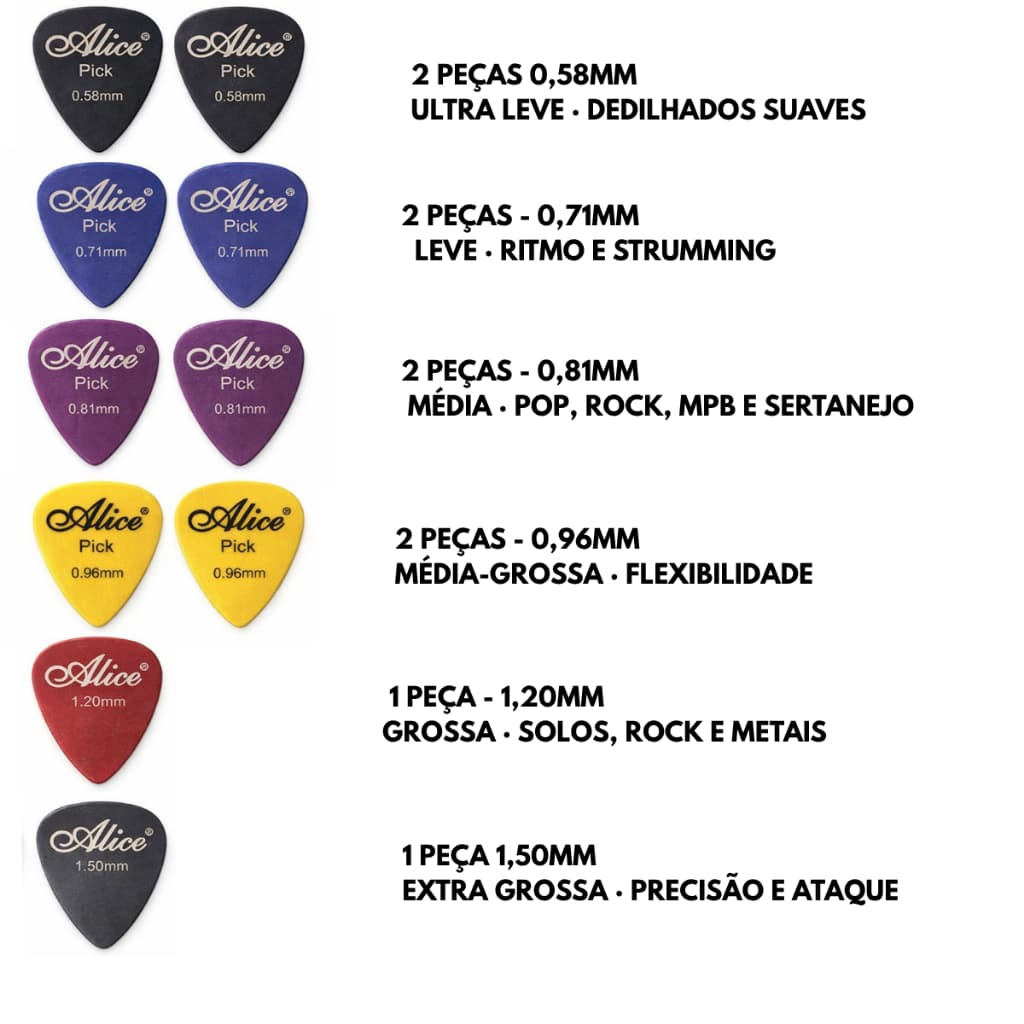 Palheta Alice Para Violão Guitarra Baixo Ukulele Cavaco - Kit 1 3 ou 5 Unidades