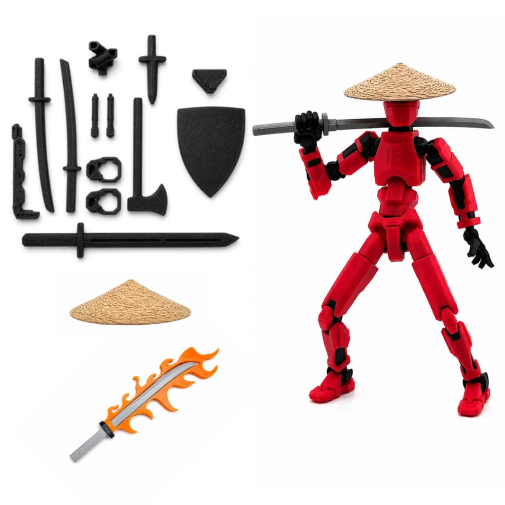 Dummy 13 Samurai Boneco Articulado com Chapéu e Espada Flamejante + kit armas