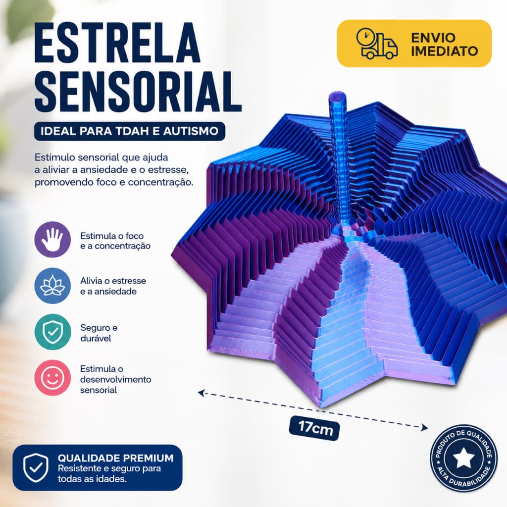 Brinquedo Fidget Estrela Sensorial Rotativo | Alívio do Estresse, Ansiedade e TDAH | Crianças & Adultos - Várias Cores