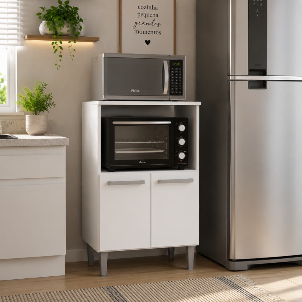 Armário Multiuso Balcão Cozinha Suporte Microondas Bebedouro Cor Branco - Trio Casa