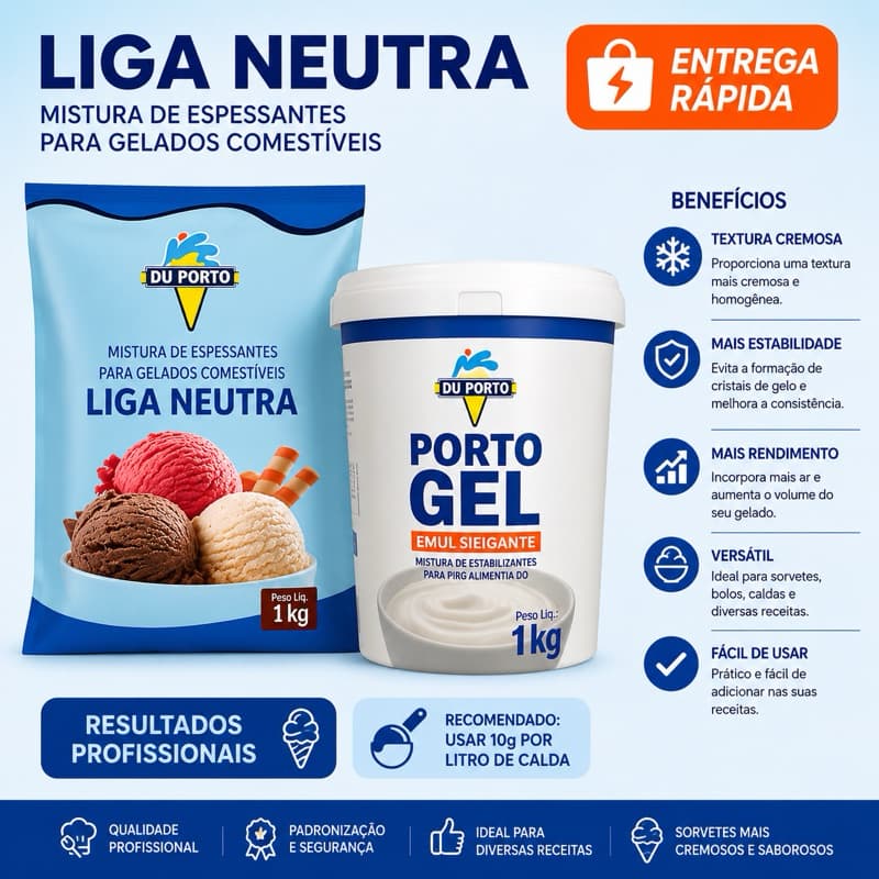 Kit Sorvete – Liga Neutra 1kg + Porto Gel 1kg Du Porto – Espessante e Emulsificante